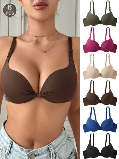 6 PIEZAS de Sujetador-top de encaje cómodo y multicolor, con arco, copa suave, lencería informal para mujer