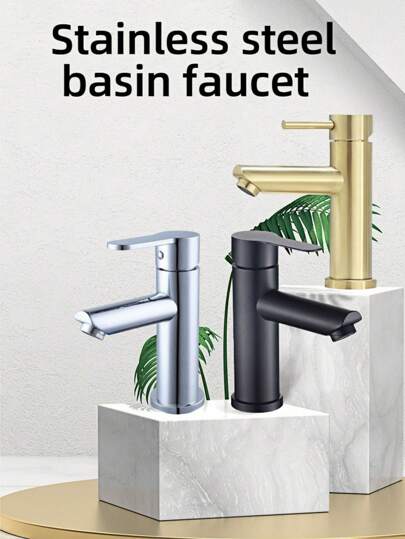 1 Stück Edelstahl Badezimmer Waschbecken Armatur Einzelloch Einhand Kalt- und Warmwasser Mischbatterie Aufsatzwaschbecken Armatur (1 Loch) Verchromt Badezimmer Accessoires Badezimmer Werkzeuge