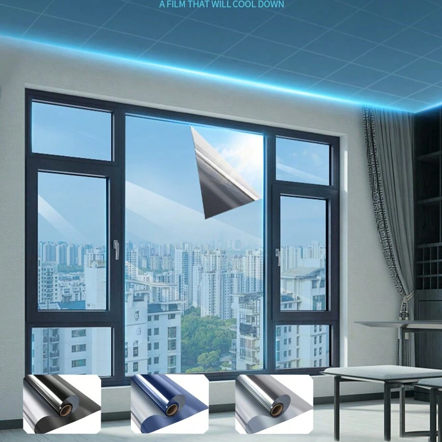 1 rollo de película térmica aislante de ventana de vidrio, protección de privacidad unidireccional, anti-UV - Multicolor - Ver 1