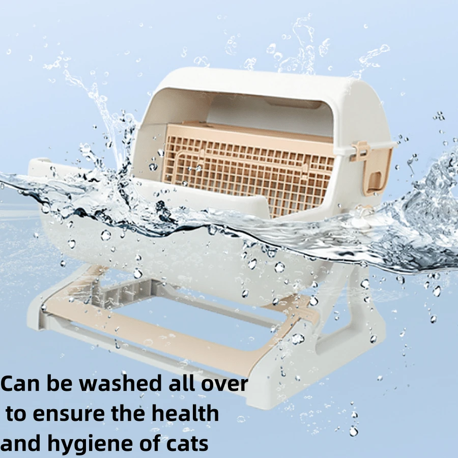 1pc SemiAutomatic Tipping Cat Litter Box, Large SemiEnclosed Cat