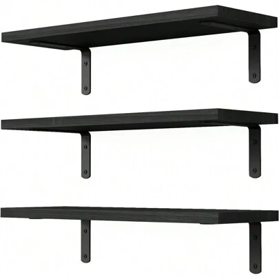 3 PiecesWooden Floating Shelves, Wall Decor Storage Racks, Rustic Style Bedroom Shelves, Bathroom Storage Racks, Living Room Bookshelf, Autumn Home Decor