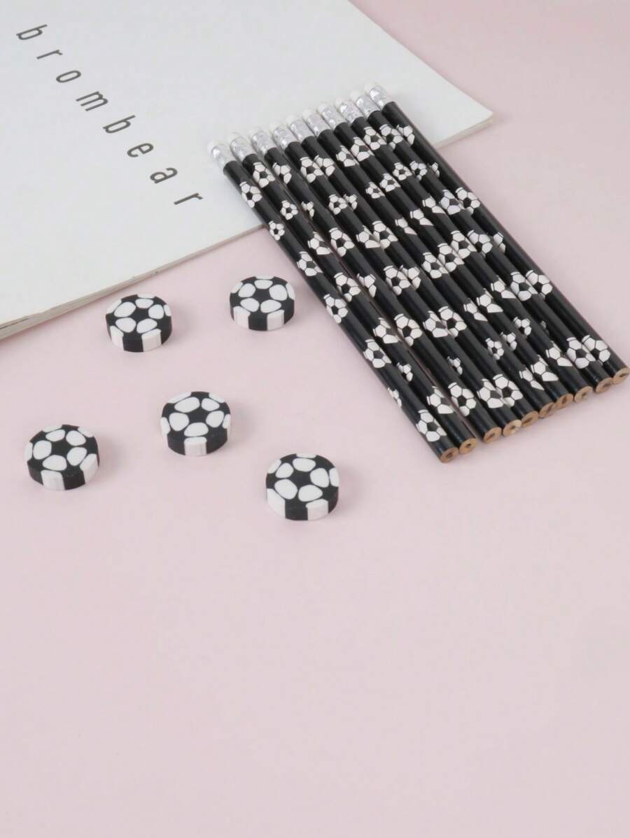 10 件/套足球铅笔和 5 件/套足球橡皮擦组合 - 套裝 - 查看 1