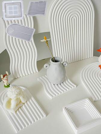 3 件拱形波浪杯垫托盘硅胶模具几何杯垫模具混凝土珠宝收纳盒石膏模具储物托盘烛台模具