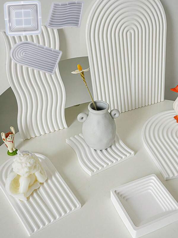 3pcs Arched Wave Coaster Tray Silicone Mold Geometry Coaster Mold Concrete Jewelry Storage Box Gypsum Molds StorageTray Candle Holder Mold