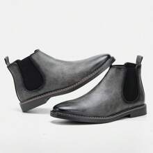 Men's Casual Chelsea Boots, Business Commute Ankle Boots, Retro Style, White Stitched KD5236 - Dark Grey - View 2