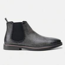 Men's Casual Chelsea Boots, Business Commute Ankle Boots, Retro Style, White Stitched KD5236 - Dark Grey - View 5