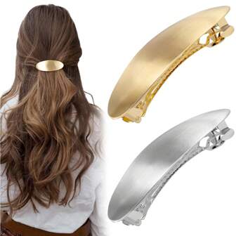 Conjunto de 1 peça - Presilha de cabelo oval de metal francês, presilha de cabelo feminina moderna, presilha de cabelo simples antiderrapante, presilha de cabelo com mola, muito adequada para cabelos longos/curtos/cacheados/ondulados, acessório de cabelo de metal, acessório de cabelo moderno, acessório de cabelo decorativo, conjunto de 1 peça (dourado/prateado), tiara dourada, material escolar, acessórios de cabelo