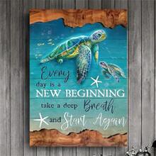 1 Piece Undersea Turtle Everyday Is A New Beginning Canvas Wall Art Artwork Home Decor For Bedroom Living Room Bathroom Frameless Posters, Wall Art, Room Decoration Stuff Gifts Birthday Graduation Coastal Decor Coastal Decor Beach Decor