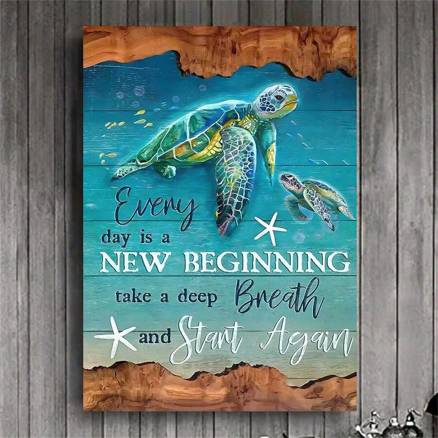 1 Piece Undersea Turtle Everyday Is A New Beginning Canvas Wall Art Artwork Home Decor For Bedroom Living Room Bathroom Frameless Posters, Wall Art, Room Decoration Stuff Gifts Birthday Graduation Coastal Decor Coastal Decor Beach Decor