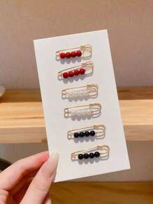 6pcs Women's Black & White Pearl Brooch Adjustable Clothing Waist Fix Accessory, Waist Cinchers For Pants/Dress, Anti-Flashing(No Card Paper) Dress Accessories Pin For Clothes Bag Charm School Office Accessories Shirts Jacket Jewelry Christmas Halloween Clothes Pin Funny Cute Teacher Gifts Costume Accessories Bag Charms - Multicolor - View 2