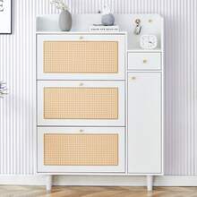 Modern Minimalist Storage Cabinet, Japanese Rattan Shoe Cabinet, Bed Top Cabinet, Small Home Furniture. Suitable For Corridors And Living Rooms. - White - View 11