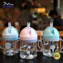 Vaso para beber para niños, de flujo última intervensión, con popote, con asas para niños pequeños, sin derrames, portátil, seguro e inofensivo, accesorios de alimentación para bebés, 250 ml, verde - Gris Claro - Ver 8
