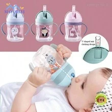 Vaso para beber para niños, de flujo última intervensión, con popote, con asas para niños pequeños, sin derrames, portátil, seguro e inofensivo, accesorios de alimentación para bebés, 250 ml, verde - Gris Claro - Ver 5
