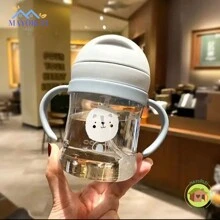 Vaso para beber para niños, de flujo última intervensión, con popote, con asas para niños pequeños, sin derrames, portátil, seguro e inofensivo, accesorios de alimentación para bebés, 250 ml, verde - Gris Claro - Ver 1