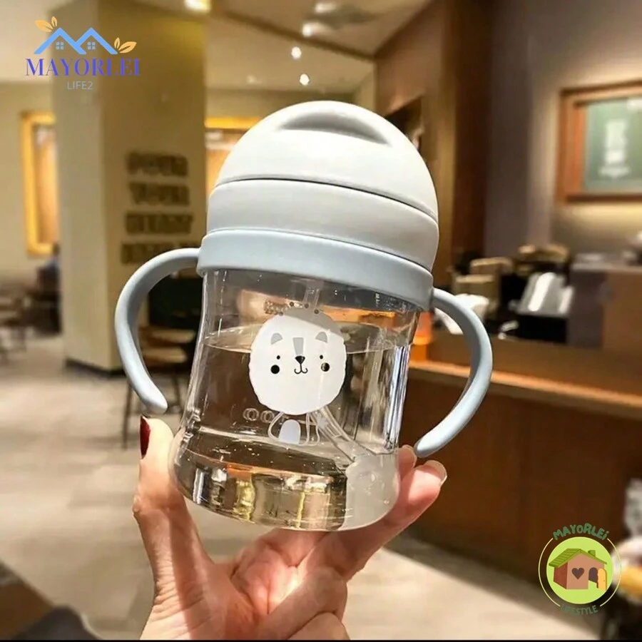 Vaso para beber para niños, de flujo última intervensión, con popote, con asas para niños pequeños, sin derrames, portátil, seguro e inofensivo, accesorios de alimentación para bebés, 250 ml, verde - Gris Claro - Ver 1