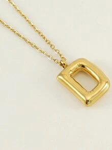1 件简约光滑泡泡 26 个字母吊坠项链，钛钢，时尚 - 彩色 - 查看 12