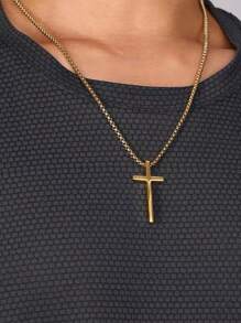 CCO 1 件简约时尚金色吊坠项链，不锈钢，男士休闲街头服饰