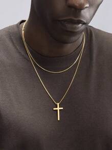 CCO 1 件简约时尚金色吊坠项链，不锈钢，男士休闲街头服饰