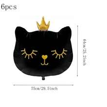 6pcs Crown Cat Shaped Balloons For Cartoon Animal Theme Birthday Party - Black - View 5