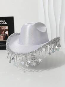 1 件女式闪亮五角星流苏吊坠时尚爵士帽，女牛仔帽适合派对、婚礼、舞台穿着，全年 - 禮帽 - 查看 9