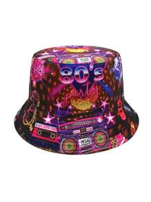 1 pezzo Cappello a secchiello vintage anni '80, '90 con graffiti a doppia faccia, cappello unisex in stile retro rock Y2K, adatto per attività all'aperto estive come escursionismo e pesca - A - Visualizzare 10
