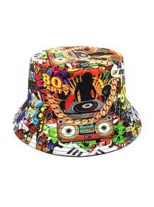 1 pezzo Cappello a secchiello vintage anni '80, '90 con graffiti a doppia faccia, cappello unisex in stile retro rock Y2K, adatto per attività all'aperto estive come escursionismo e pesca - A - Visualizzare 9