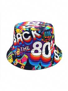 1 pezzo Cappello a secchiello vintage anni '80, '90 con graffiti a doppia faccia, cappello unisex in stile retro rock Y2K, adatto per attività all'aperto estive come escursionismo e pesca - A - Visualizzare 4