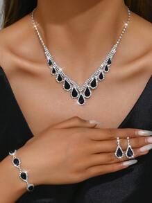 3 件/4 件首饰套装：项链、耳环、手链。水晶项链、耳环和手链，全水钻。适合女性派对和舞会场合 - 首飾套裝四件套裝 - 查看 11