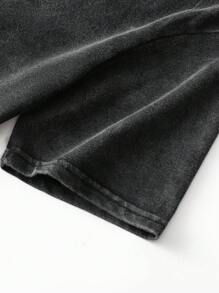 Camiseta esportiva masculina lavada casual com estampa de letras e retratos - Preto - Ver 6