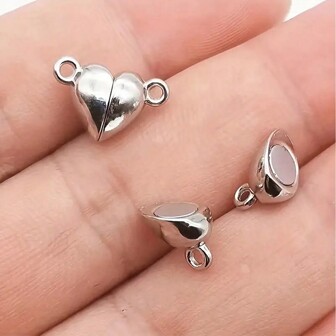 10 piezas de broches magnéticos con forma de corazón y círculo plateados, accesorios para hacer joyas DIY, conectores para pulseras y collares, adecuados como regalo para el Día de San Valentín