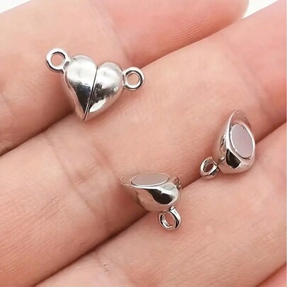 10pcs Silver Heart & Circle Shape Magnetic Clasps, DIY Jewelry Making Findings, Bracelet Necklace Connector Accessories, Suitable For Valentine's Day Gift