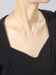 Thép Không Gỉ Hình Bát Giác Mịn Mặt Dây Chuyền Vòng Cổ Tên Tùy Chỉnh Nam Nữ Cá Tính Vòng Cổ Trang Sức Thời Trang Quà Tặng - Bạc - Xem 4