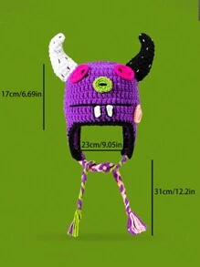 1 件手工针织趣味怪物无檐便帽，时尚新潮 - 彩色 - 查看 7