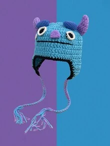 1 件手工针织趣味怪物无檐便帽，时尚新潮 - 彩色 - 查看 2