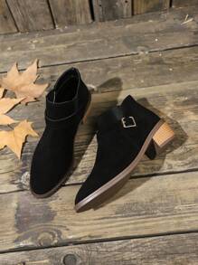 Women's Chunky Heel Ankle Boots 2024 New Arrival, British Style Plus Size Suede Ankle Boots, Commuting Multipurpose Casual Comfortable Durable Retro Short Boots For Ladies - Black - View 7