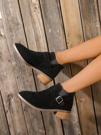 Women's Chunky Heel Ankle Boots 2024 New Arrival, British Style Plus Size Suede Ankle Boots, Commuting Multipurpose Casual Comfortable Durable Retro Short Boots For Ladies