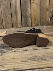 Women's Chunky Heel Ankle Boots 2024 New Arrival, British Style Plus Size Suede Ankle Boots, Commuting Multipurpose Casual Comfortable Durable Retro Short Boots For Ladies - Black - View 4