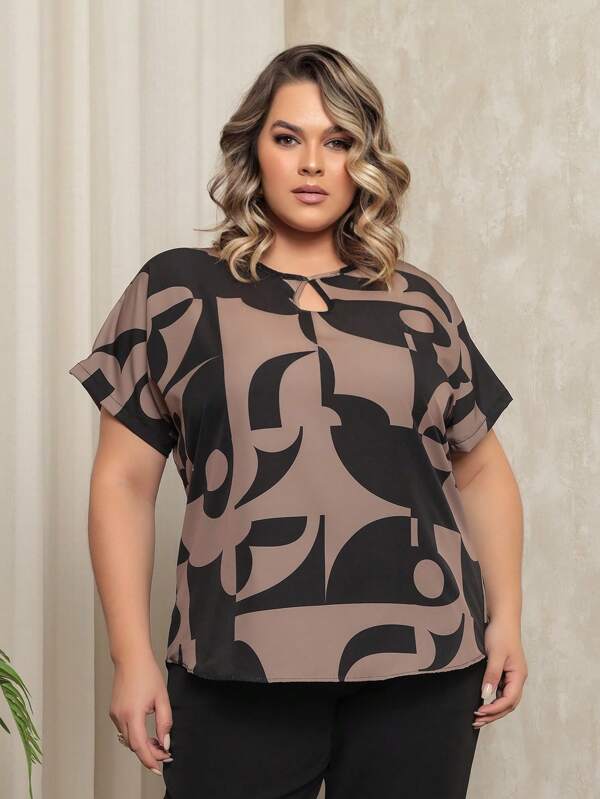 Camisa Plus Size Blusa Feminina Estampada De Manga Curta G1 G2 G3