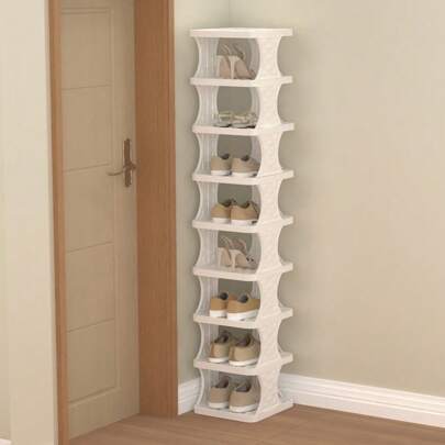 8 层可堆叠塑料鞋架，客厅节省空间的鞋子收纳架，聚丙烯鞋子收纳架，无需工具组装，落地式，家庭宿舍鞋架 - 无需用电，材料