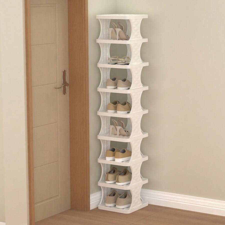 8 层可堆叠塑料鞋架，客厅节省空间的鞋子收纳架，聚丙烯鞋子收纳架，无需工具组装，落地式，家庭宿舍鞋架 - 无需用电，材料 - 彩色 - 查看 1