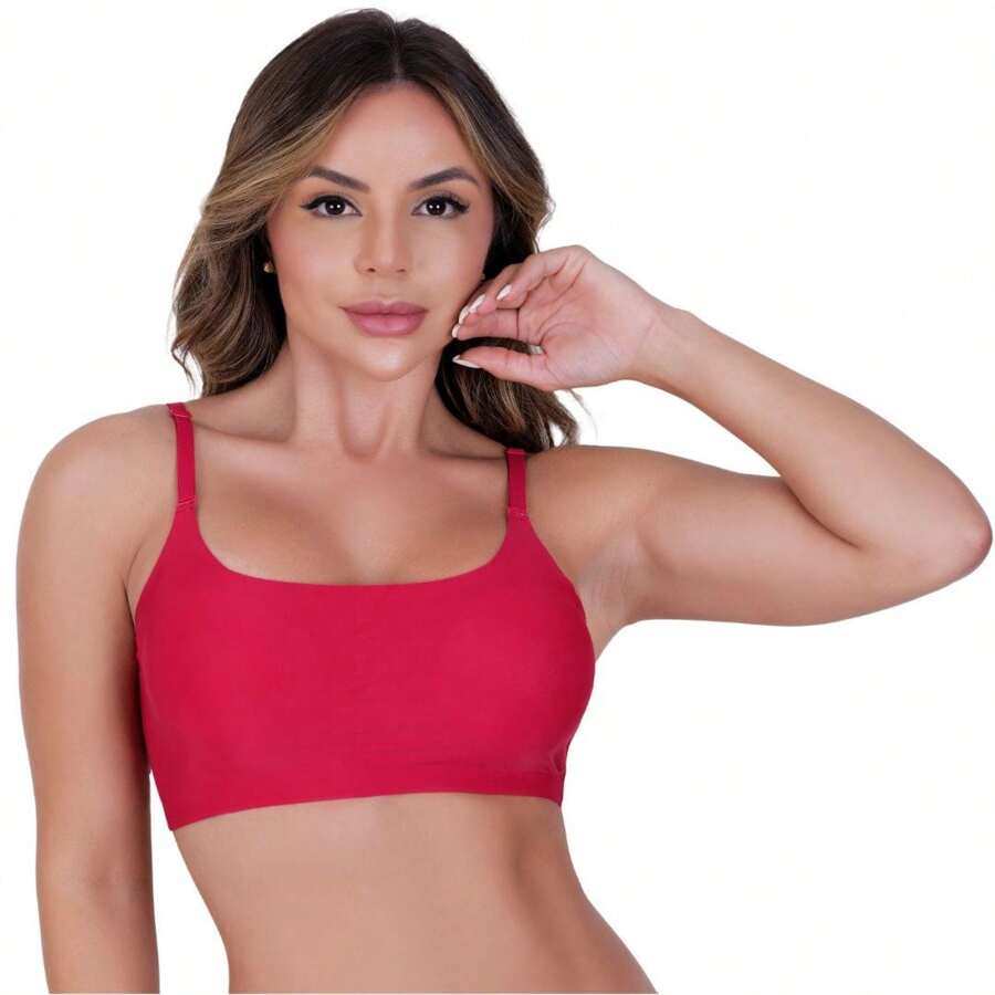 Seamless Cropped Top Bra Fitness Zero Transparency Thin Strap Gym - Red - View 1