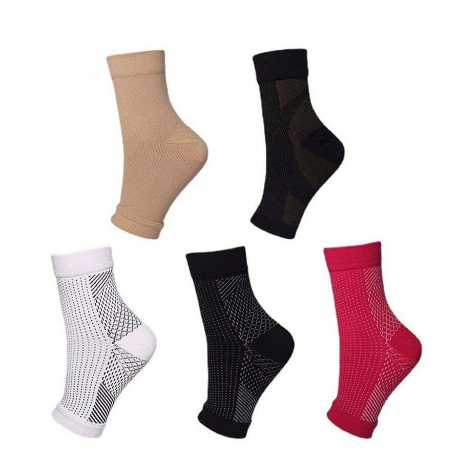 4pairs Solid Color Foot Arch Support Compression Leg Warmers, Sports Ankle Leg Warmers For Running, Breathable Elastic Compression Stockings - Multicolor - View 1