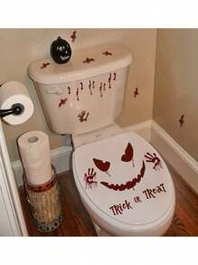 1 件万圣节马桶座套贴纸，有趣的自粘马桶贴纸，创意塑料马桶装饰贴纸，浴室装饰，万圣节装饰，恐怖氛围装饰﻿