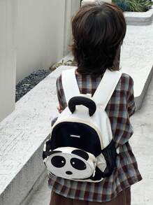1pc Kids Panda Nylon Oxford Cloth Kindergarten Backpack, Zipper Closure Cute Cartoon School Bag, Suitable For Toddlers Everyday Casual Outings, All Seasons