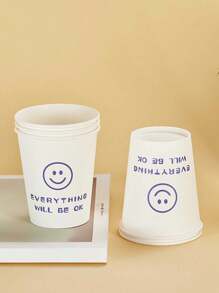 50 piezas/set Vasos desechables de papel grueso de 250ml, uso doméstico, oficina, negocios, estilo sencillo, al por mayor, fiesta de Halloween - Carita de osito solo - Ver 4