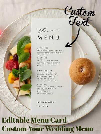 1/10/20pcs Customized Elegant Minimalist Wedding Menu - Modern Font, Coated Paper, 10x23cm, Available In 1, 10 Or 20 Pcs, Editable Wedding Reception Menu, Minimalist Wedding Menu - Perfect For Elegant Wedding Receptions, Bridal Showers, Engagement Parties And Anniversaries - Ideal Gift For Brides, Also Suitable For Office, Tea Room, Home, Bathroom, Restaurant, Christmas, Cozy Atmosphere And Autumn Decor,Poetcore,Forever Love