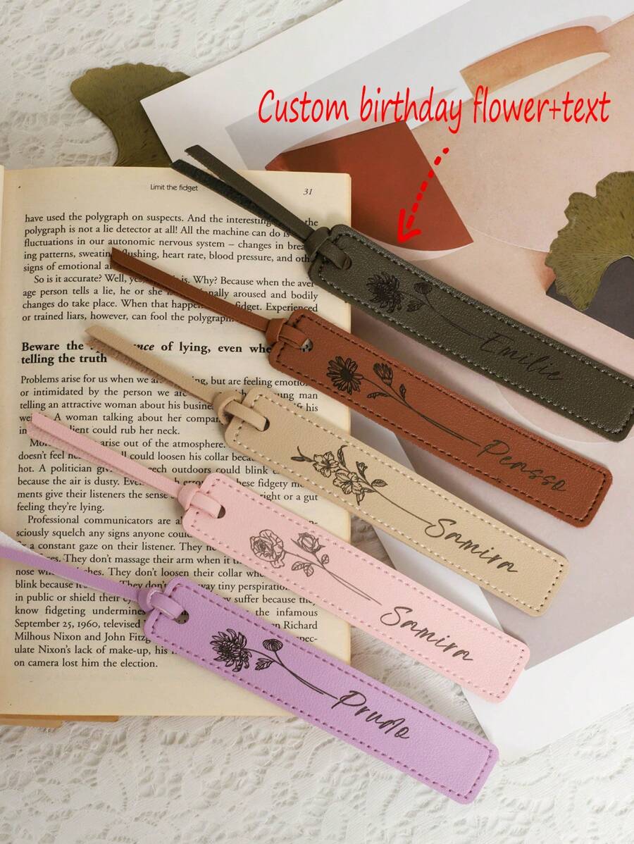 1pc Personalized Bookmark, Gift For Mom - Customizable Name Bookmark With Birth Month Flower, Perfect For Book Lovers - Multicolor - View 1