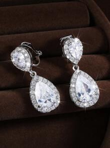 2件套奢华立方氧化锆新娘伴娘耳环项链套装，婚礼首饰。情人节配饰 - 銀色 - 查看 9