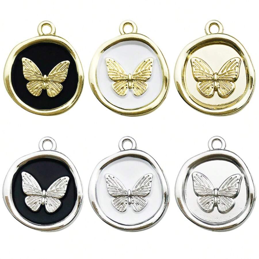 5pcs/Pack Silver/Gold Metal Butterfly Charms, For DIY Bracelet Necklace Jewelry Making - Multicolor - View 1