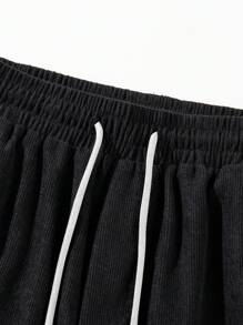 Men's Loose Casual Summer Bermuda Shorts With Letter Pattern Drawstring Waist - Black - View 5